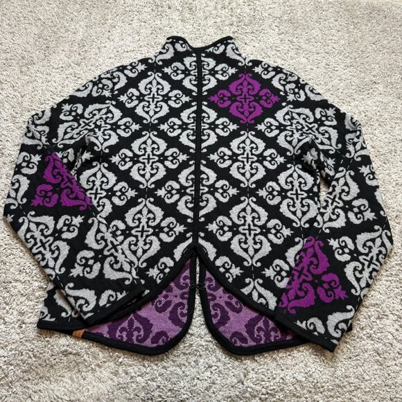 Neve Merino Wool Womens Large Geometric Cardigan Jacket Warm Winter - Picture 9 of 9